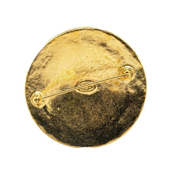 CHANEL CC Logo Round Brooch Gold Tone 94A Pin Auth - Picture 3 of 4